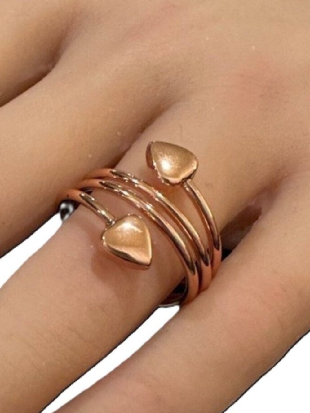 Rose Gold-Tone Magnetic Copper Therapy Rings Designed Heart Shaped Tips Size 9.5